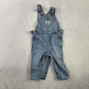 OshKosh B'Gosh Hearts Blue Denim Overalls Girls Size 18M